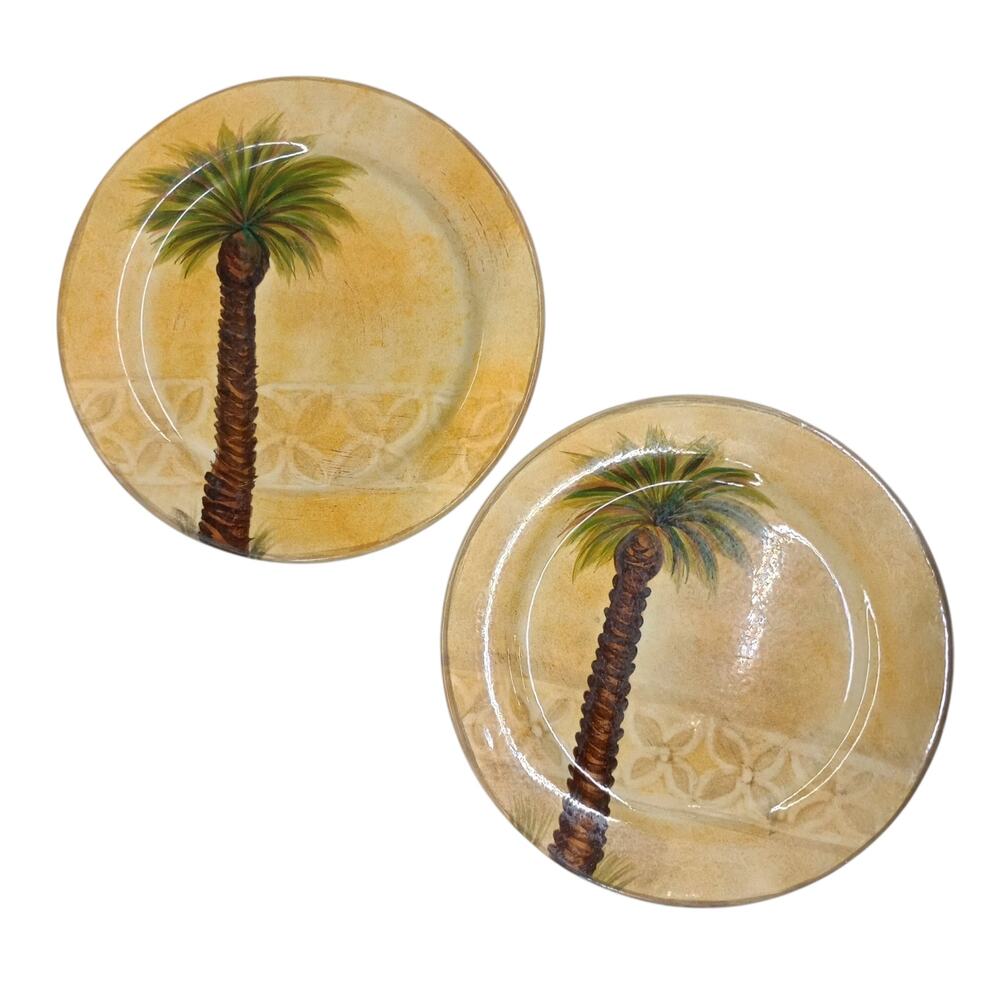 Tabletops Unlimited Bellagio Palm Tree 8.75" Salad Plate Handpainted - Set of 2